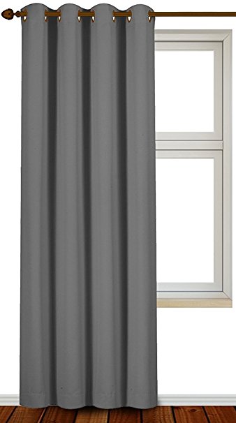 Blackout Room Darkening Curtains Window Panel Drapes - Grey Color 1 Panel, 52 inch wide by 84 inch long each panel, 8 Grommets Rings per panel, 1 Tie Back included - by Utopia Bedding