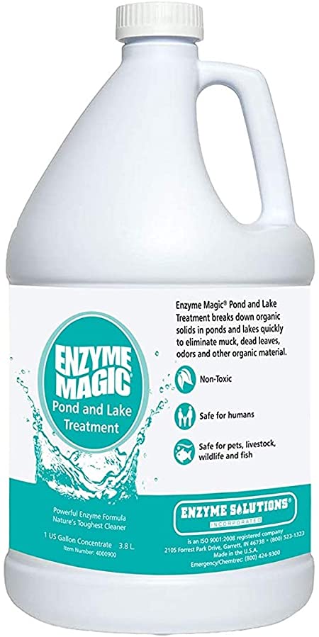 ENZYME MAGIC Pond and Lake Treatment; Enzyme Fomula Breaks Down Organic Solids to Eliminate Muck, Sludge, Fish Waste, Plant Decay, Organic Debris & Odors; Cleans 1 Acre Foot Water (1 Gal Concentrate)