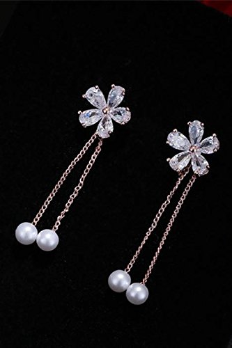 Generic Korea new sweet flowers hypoallergenic earrings 925 sterling silver earrings temperament long section of the tassel pearl earring eardrop dangler