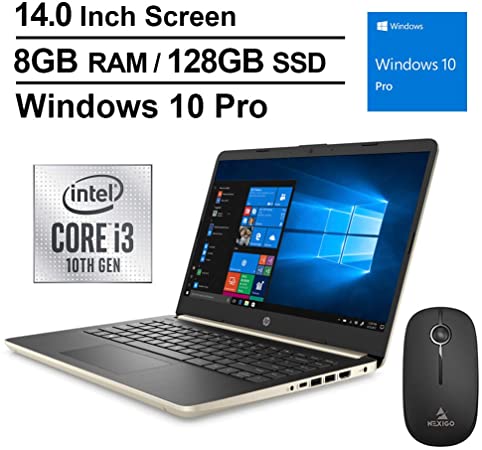 2020 Newest HP Pavilion 14 Inch Laptop (10th Gen Intel Core i3-1005G1 (Beats i5-7200U), 8GB RAM, 128GB SSD, Webcam, Windows 10 Professional) (Gold)   NexiGo Wireless Mouse Bundle