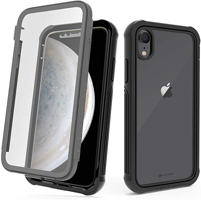 CellEver iPhone XR Case, Clear Full Body Military Grade Heavy Duty Protection with Built-in Clear Screen Protector Shockproof Rugged Transparent Cover Fits Apple iPhone XR 6.1 inch (2018) - Black