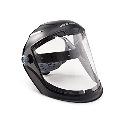 Jackson Safety 14201 Maxview Face shield/Face guard anti-fog coating, visor face protection and ratcheting headgear, Black