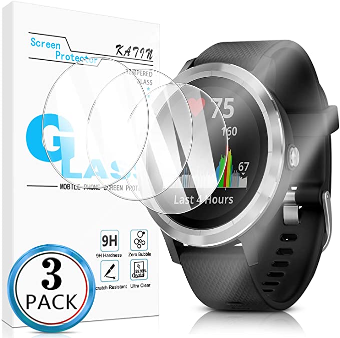 KATIN Garmin Vivoactive 3 Screen Protector - [3-Pack] Tempered Glass for Garmin Vivoactive 3 Bubble Free with Lifetime Replacement Warranty (Release in 2017)