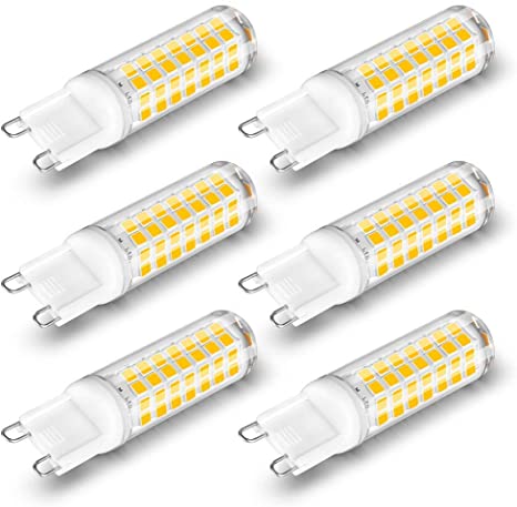 G9 7W Dimmable LED Bulbs Cool White 6000K, 600LM, 60W G9 Halogen Replacement, 220V-240V, 360 Degree, Daylight White G9 Capsule LED Enery Saving Light Bulb, No Strobe, No Flicker (6-Pack, Dimmable)