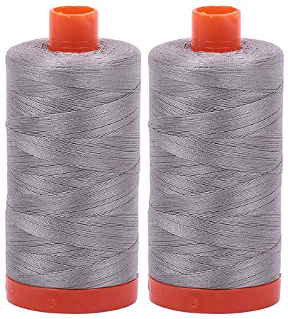 2-Pack - Aurifil 50WT - Stainless Steel (2620) Solid - Mako Cotton Thread - 1422 Yards Each