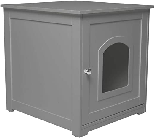 zoovilla Kitty Litter Loo Indoor Hidden Litter Box Enclosure Furniture, Litter Box Cabinet with Framed Panels and Arched Doorways