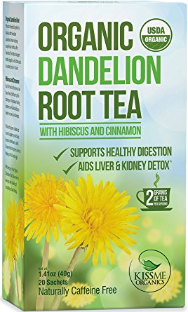 Dandelion Root Tea - Raw Organic Vitamin Rich Digestive - 1 Pack (20 bags 2 grams each)