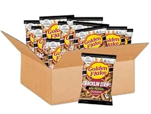 Golden Flake Fried Pork Cracklin Strips Mildly Seasoned with Red Pepper- 3.5 oz. Bags (10 Bags)