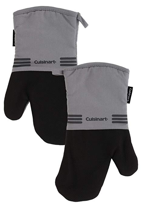 Cuisinart Neoprene Oven Mitts, 2 Pack - Heat Resistant Oven Gloves to Protect Hands and Surfaces with Non-Slip Grip and Hanging Loop - Ideal Set for Handling Hot Cookware, Bakeware Items – Grey