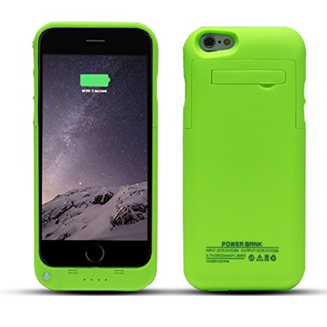 YHhao 3500mAh Charger Case for iPhone 6 / 6s Portable Cell Phone Battery Charger Slim Extended Battery Case Back up Power Bank Rechargeable Charger Case with Stand 4.7" for iPhone 6/6s (Green2)