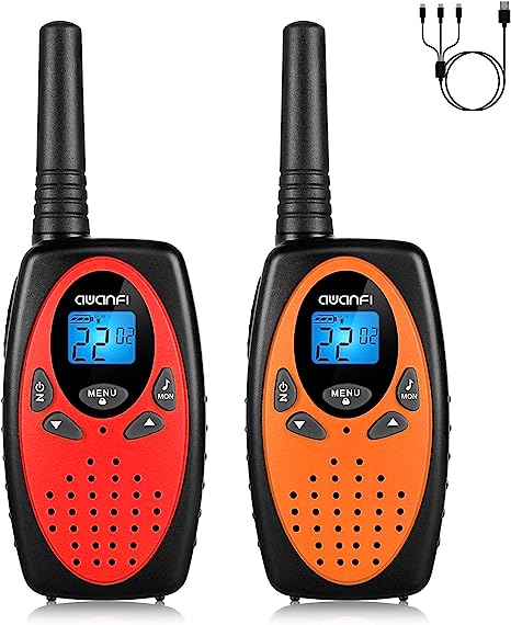 AWANFI Walkie Talkies for Kids, Rechargeable Walkie Talkies for Adults Long Range with 1200mAh Battery and Type-C Cable, 22 Channel Walky Talky Two Way Radios for Boys Girls Toy Gift (2 Pack)