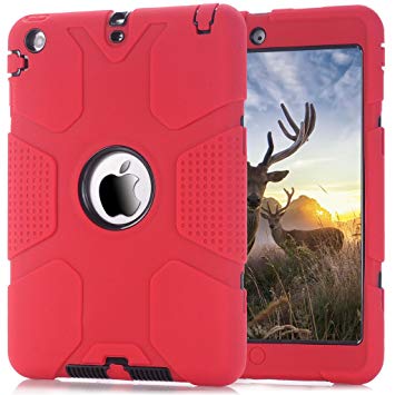 iPad mini Case, Hocase Shockproof Heavy Duty Protection Rugged Silicone Rubber Outer Cover Inner Hard Shell Protective Tablet Case for Apple iPad mini 1/2/3 with 7.9-inch Display - Red/Black