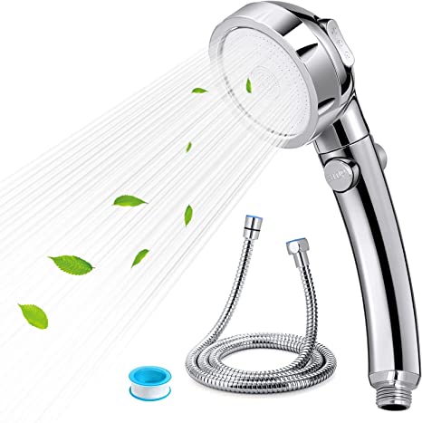 Vicloon Hand Shower and Shower Hose Set, 3 Modes Adjusted High Pressure Shower Head Chrome with a Stop Button and 1.5 m (4.92ft) Shower Water Hose Flexible Stainless Steel for Bathroom