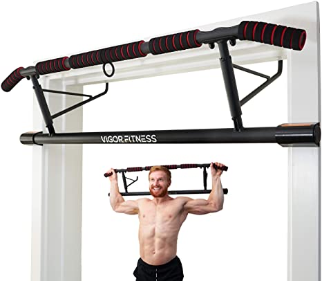 Vigor Fitness Doorway Pull Up Bar - Door Mounted SCREWLESS Training Equipment to Build Strength Bars with Soft Foam Protectors. Easy Hang System for Indoors, Suitable for Men and Women of any age.