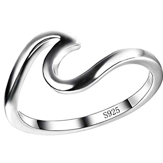 LEECCO 925 Sterling Silver Wave Girl Rings for Women Girls,Size 5-10
