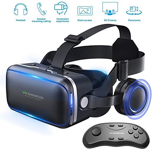 Honggu VR Shinecon VR Headset 3d Glasses Virtual Reality Headset for VR Games & 3D Movies Pack with Remote Controller