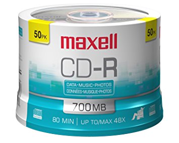 Maxell MAX648250 CD Recordable Media, CD-R, 48x, 700 MB, 50 Pack Spindle