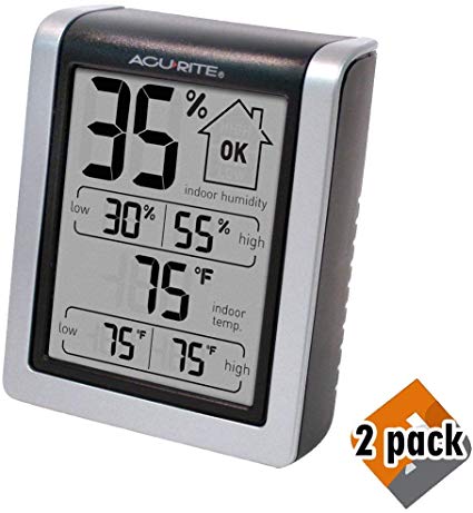 AcuRite 00613 Indoor Thermometer & Hygrometer with Humidity Gauge, 3" H x 2.5" W x 1.3" D - 2 Pack