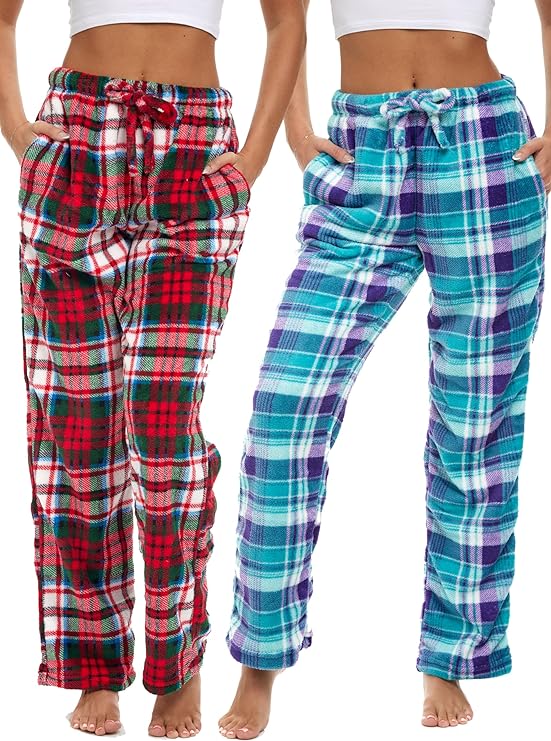 Alexander Del Rossa Women's 2-Pack Warm Plush Fleece Pajama Pants, Comfy Winter Lounge PJ Bottoms