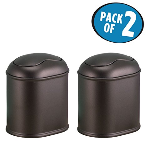 mDesign Vanity Wastebasket Trash Can for Bathroom, Office or Kitchen - Pack of 2, Bronze