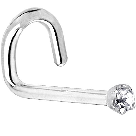 14k White Gold 1.5mm (0.015 cttw) Genuine Diamond Left Nostril Screw 20 Gauge