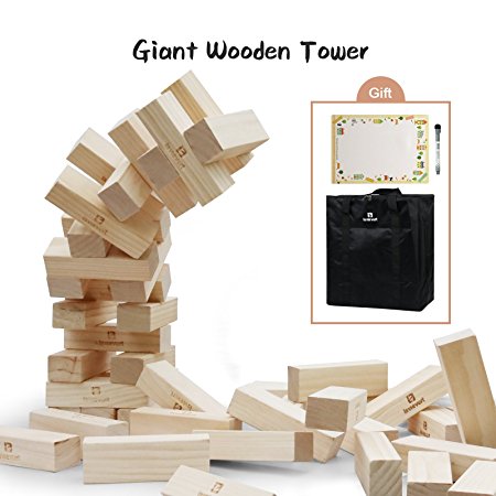 Lavievert Giant Toppling Timbers Wooden Blocks Game Stacking Blocks Stacking Tower For a Fun Outdoor, Lawn, Yard Game - 54 Pieces (Stacks up to 5  feet. Ages 10 )