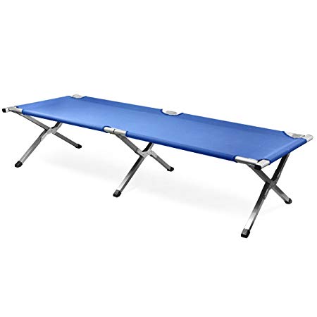 Popamazing Single Folding Aluminum Camping Bed Camp Travel Outdoor Bed (Blue)