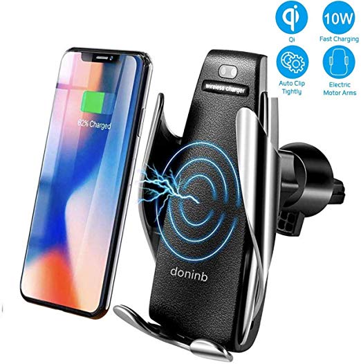 Doninb Compatible with Wireless Smart Sensor Car Charger Mount IR Intelligent Sensing Auto Clamping 10 W Fast Air Vent Holder for iPhone XS XR XS Max X 8 8  for Galaxy S9/9  S8/8  S7/7 (black) (Black)
