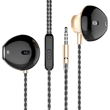 GEJIN in-Ear Headphones, Noise Cancelling Earbuds Balanced Bass Driven Sound Earphones with Mic, Compatible iPhone, iPod, iPad, Samsung Galaxy and More Black (Black&Gold)