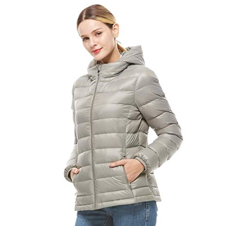 Universo Women's Down Jacket Lightweight Packable Puffer Down Coats Winter Outerwear with Removable Hood