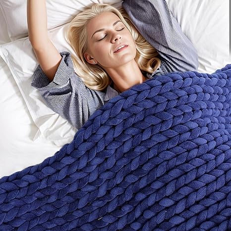 Weighted Idea Knitted Weighted Blanket Queen Size(60" x 80", 15lbs, Navy Blue) Handmade Minky Chunky Throw Blanket for Adults, Soft and Breathable, Best Gift for Christmas