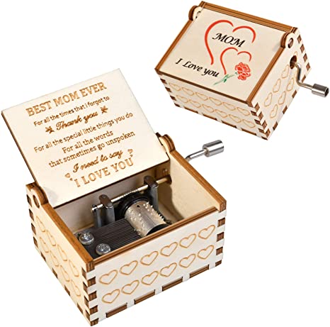 CaseTank Wooden Music Box,Gifts for Mom Women from Daughter or Son,Vintage,Carved Cards,Laser Engraved,Hand Crank Mechanism Music Box, Presents for Mother's Day/Thanksgiving/Christmas/Valentine's Day