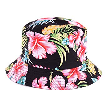 Fashion Packable Reversible Black Printed Fisherman Bucket Sun Hat, Many Patterns