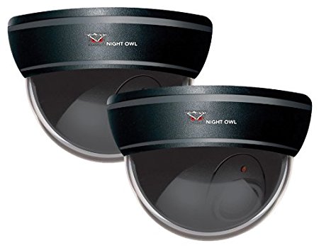 Night Owl Security DUM-DOME-2B 2-Pack of Decoy Black Dome Cameras with Flashing LED Deterrent Light