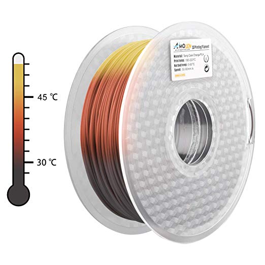 AMOLEN 3D Printer Filament, Tri Color Changing with Temperature, Black to Brown to Yellow PLA Filament 1.75mm  /- 0.03 mm, 2.2LBS(1KG), includes Sample Glow in the Dark Blue Filament.