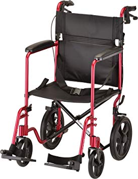 NOVA 20" Lightweight Transport Chair with 12" Rear Wheels & Hand Brakes, Red
