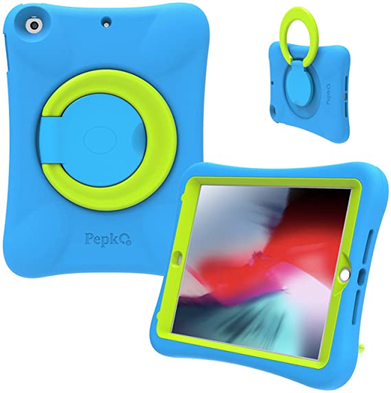 pepkoo iPad 9.7 2017/2018 Case for Kids - Lightweight Shockproof Handle Stand Rugged Cover with Tempered Glass Screen Protector for Apple iPad 6th Generation/5th Gen/Air/Air 2 (Blue/Green)