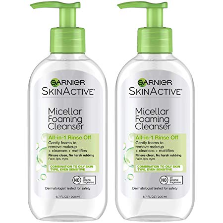 Garnier SkinActive Micellar Foaming Face Wash for Oily Skin,  6.7 Fl Oz (Packaging May Vary), Pack of 2