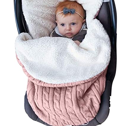 Newborn Baby Swaddle Blanket, Soft Thick Baby Kids Toddler Knit Warm Fleece Blanket Swaddle Sleeping Wrap Bag Sack Stroller Unisex Baby Sleep Bag for 0-12 Month Baby Boys Girls (Pink)