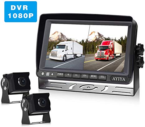 Backup Camera System Kit with DVR, 7" 1080P IPS Reversing Monitor IP68 Waterproof 175° Wide Angle Rear View Camera, Sharp CCD Chip,Color Night Vision for Truck RV Trailer Vans Bus Vehicle