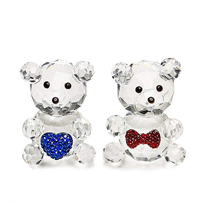 H&D 2pcs Crystal Baby Bear Figurine Collection Animal Paperweight Table Centerpiece