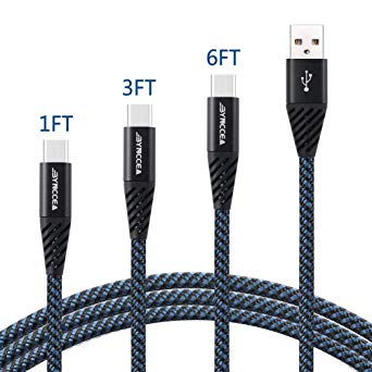 High Speed USB Type C Cable 3 Pack 1FT 3FT 6FT Cell Phone Charger Cables Nylon Braided Fast Charging Cord Compatible with Samsung Galaxy S9 S8 Note 9 8 Pixel LG V30 V20 G6 G5 Switch MacBook Dark Blue