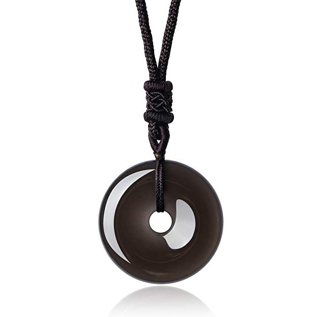 AmorWing Circle Donut Pendant Semi Precious Stone Crystal Necklace