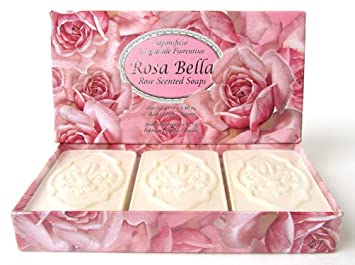 Bath Soap by Saponificio Artigianale Fiorentino Rose Bella Scented Soap Set 3 x 4.40 Oz Made in Italy - Tuscany