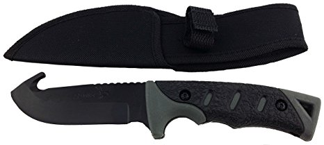 3oaks Professional Skinning Knife with Ballistic Sheath, Gut Hook, Talgon Hard Rubber Handle for Grip & Comfort, 440 Stainless Surgical Steel,