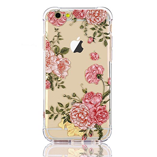 iPhone 5 Case,iPhone 5s Case with flowers, LUOLNH Slim Shockproof Clear Floral Pattern Soft Flexible TPU Back Cover -Pink Flower