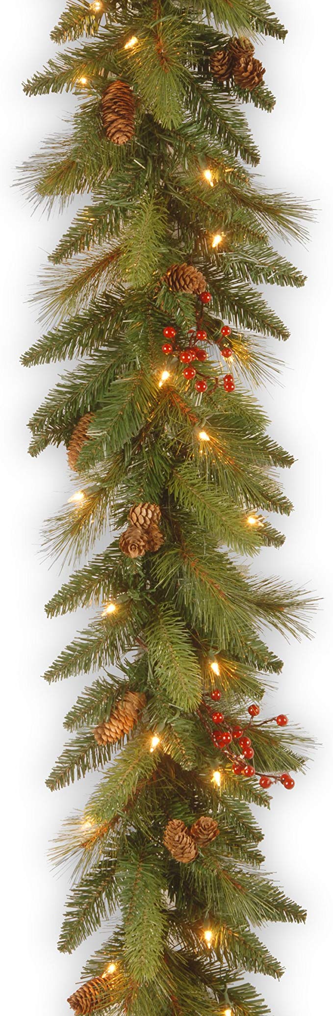 National Tree 6 Foot by 12 Inch Decorative Collection Garland with Red Berries, Cones and 35 Clear Lights (DC3-178L-6B)