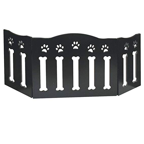 Etna Wooden Paws And Bones Pet Dog Gate - Free Standing Tri-Fold - 19" Tall 47"