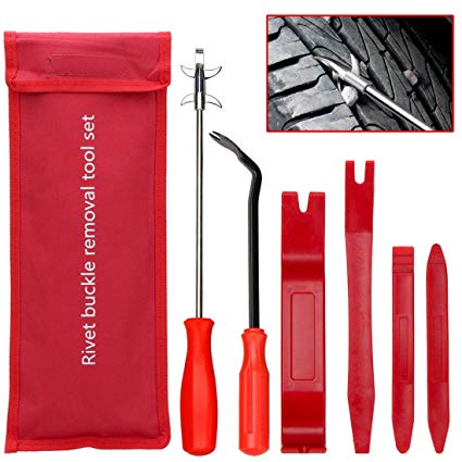 Trim Removal Tool and Tire Cleaning Hook,Car Panel Door Audio Trim Pry Tool Kit, Auto Fastener Remover Tire Stones Removing Tool