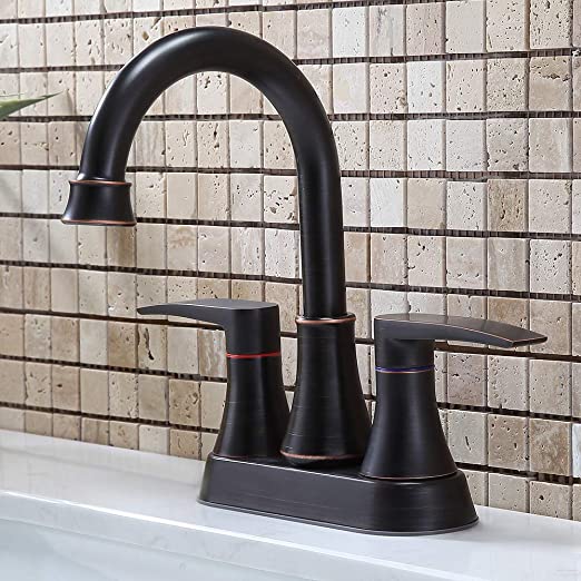 VALISY 2-handle Oil Rubbed Bronze Bathroom Sink Faucet, Centerset Lavatory Faucet Set with Pop-up Drain & Water Hoses